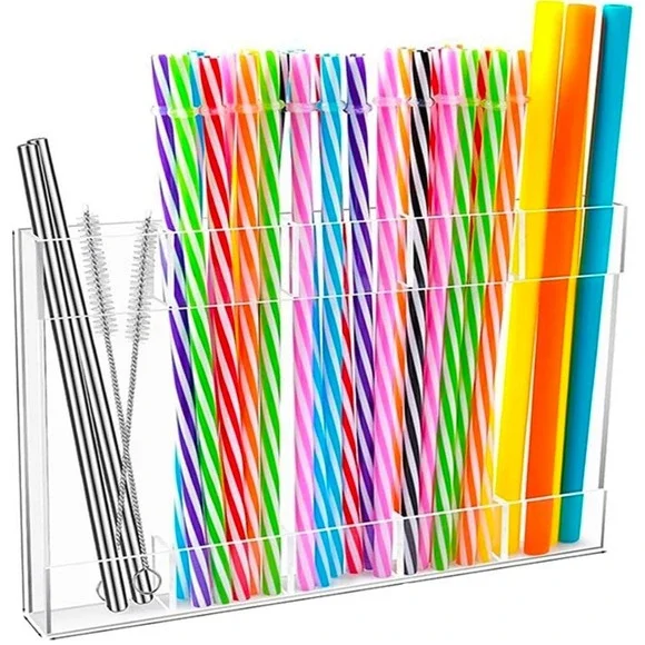 Clear Acrylic Wall Mount Straw Holder Organizer Kitchen Beverage Station Storage