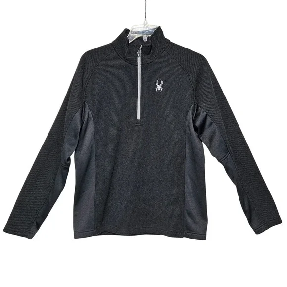 Spyder Mens Black Waffle Knit Fleece Lined Quarter Zip Pullover Large Activewear