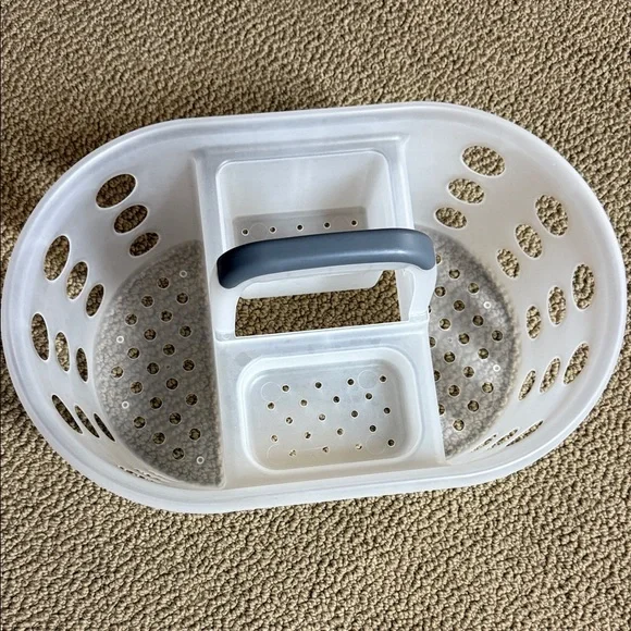 Oval White shower caddy with Gray Handle