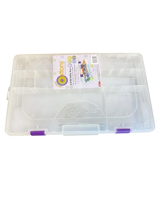 Creative Options Utility Storage Box Clear Plastic Bead Box Purple Latches NWT