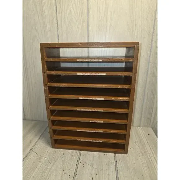 Vtg Wood Desk Filing Shelf Mail Sorter Primitive Office Document Organizer MCM