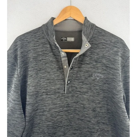 Callaway Sweater Mens XL Gray 1/4 Snap Button Closure Pullover Sweatshirt Golf