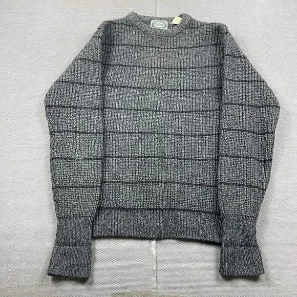 Marshall Fields Fieldgear Sweater Mens Medium Gray Chunky Knit Wool Grid Stripe