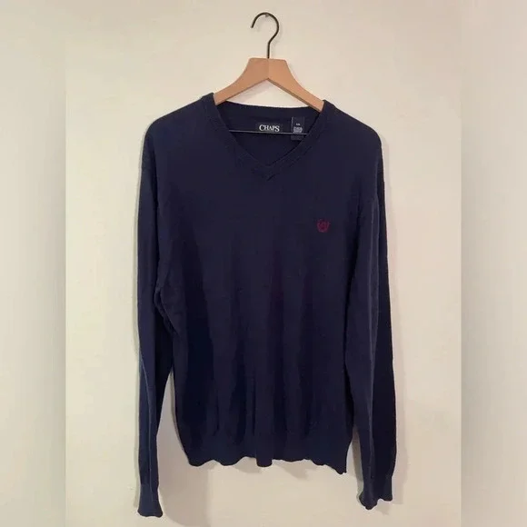 Chaps Cotton/Cashmere Blend Men’s V-Neck Navy Sweater, Large, EUC