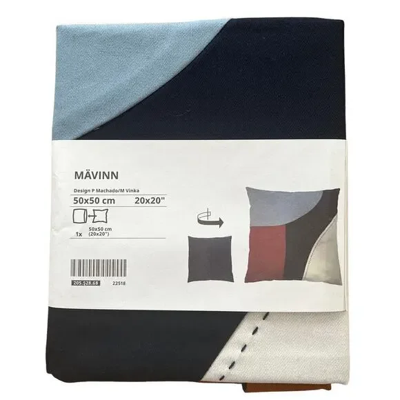 IKEA MAVINN Blue & Orange Cotton Pillow Cover 20