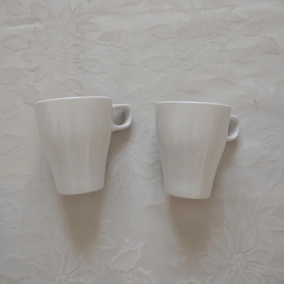 2 white tall cups mugs IKEA Sweden coffee tea