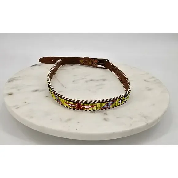 Vintage Kids' Southwestern Native Beaded Leather Belt