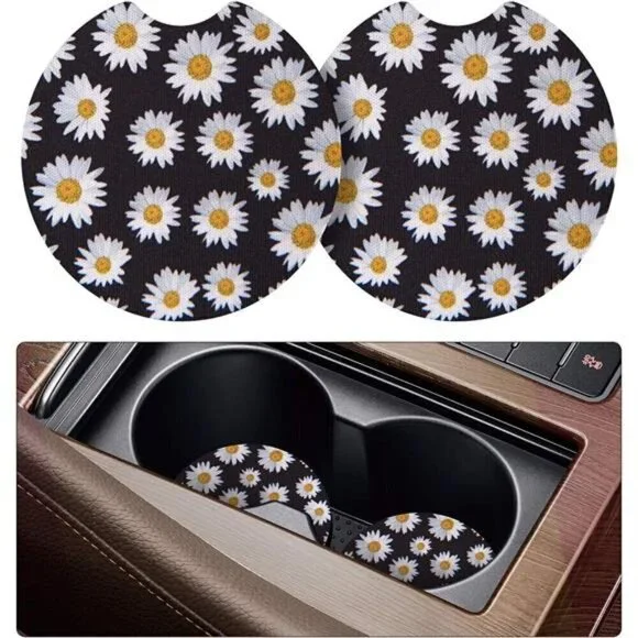 Sunflower Car Cup Coasters 2-Pack Cup Holder Drink Anti Slip Rubber Vehicle