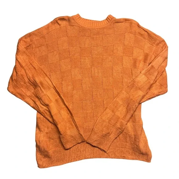 Saks Fifth Avenue Vintage Orange Silk Cotton Checkerboard Knit Sweater Mens M