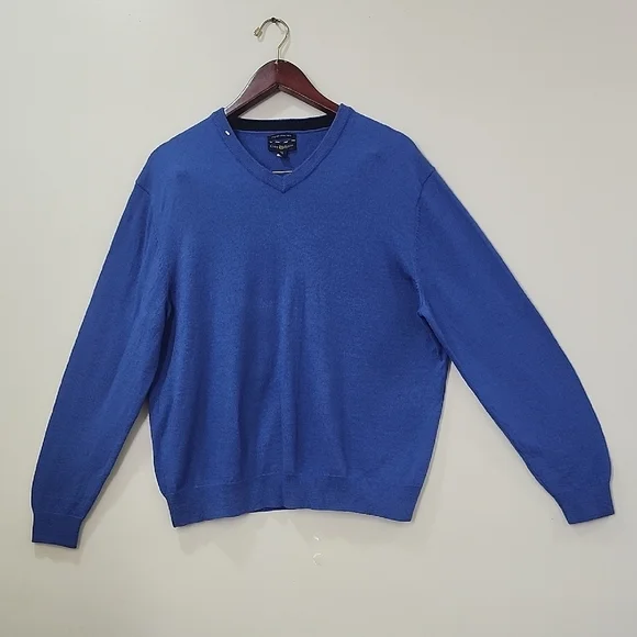 Club Room 52% Merino Wool V-Neck Sweater - Deep Blue