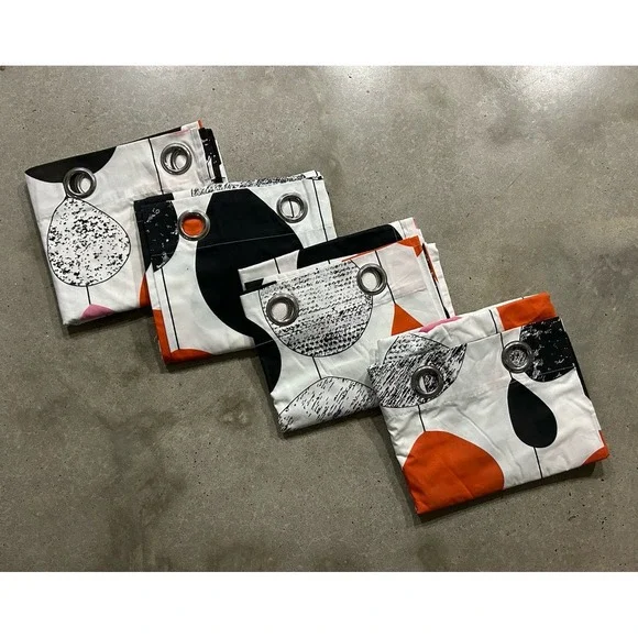 Set of 4 Ikea BOLLKAKTUS Curtain Panels Black Orange Pink Balloons 57x98