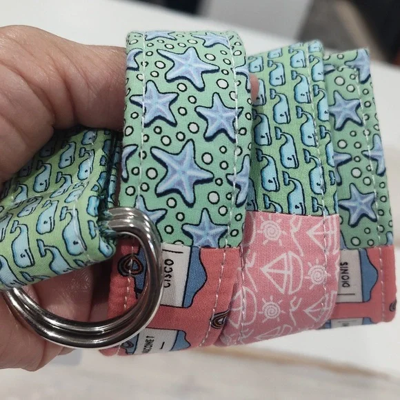 Vineyard Vines Ribbon Patchwork Multi D-Ring Buckle Belt