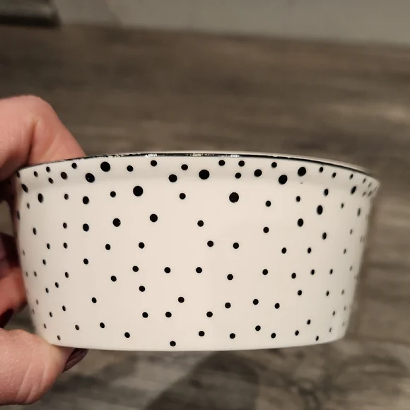 EUC Fido's Diner By Coastline Imports Dog Dish w/Black Polka Dots 2 1/8