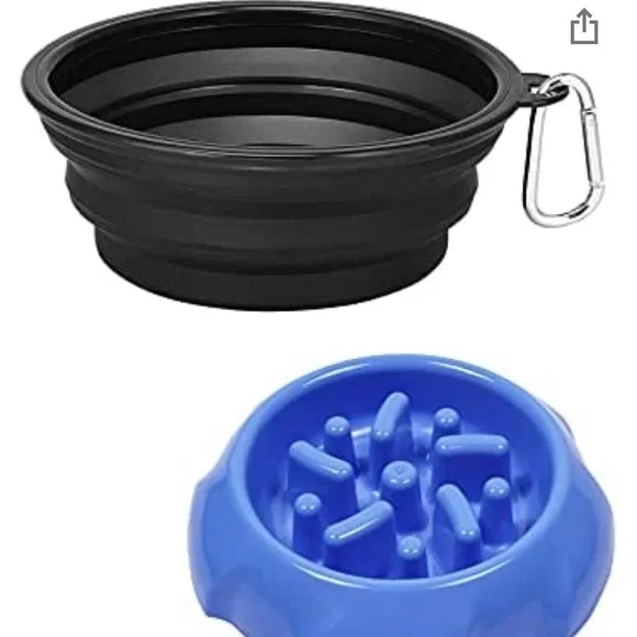 NIB 2 pack collapsible dog bowl and slow feeder bowl.