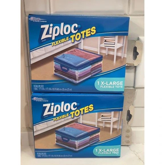 Ziploc‎ Flexible Totes X-Large XL Clear 10 Gallon Zipper Lot of 2 Open Box New