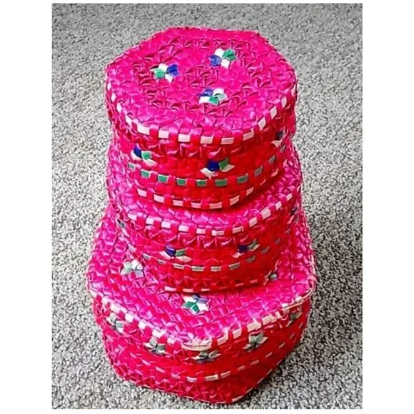 Hot Pink Woven Decorative Storage Boxes - Set