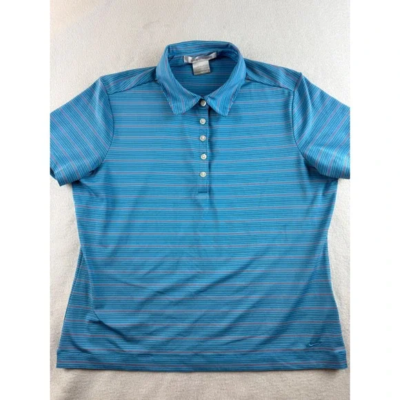 Nike Golf Polo Shirt Striped Dri-FIT‎ Athletic Top Blue Red Women's L