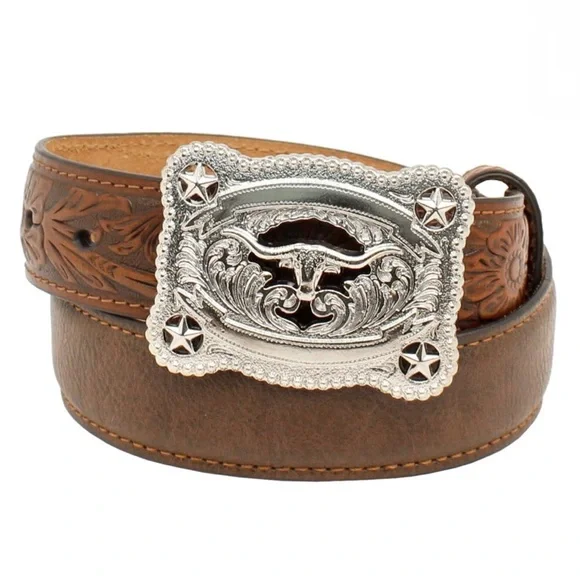 Boys Longhorn Buckle Leather Belt