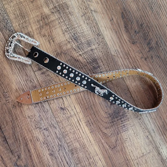 Nocona Studded Black & Silver Belt, Horses, Leather, Cowgirl, Western