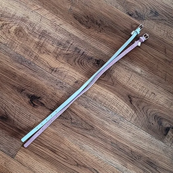 Pastel Blue and Purple Belt Set with Silver Buckles, Gradient Thread