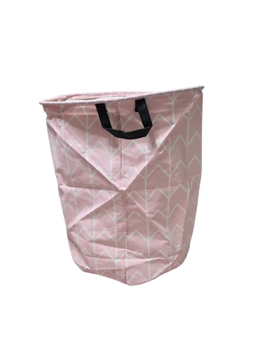 Huayee Oval Pink With White Geometric Design Storage Basket Hamper With Handles