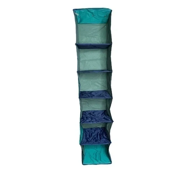 Storage 6 Shelf Organizer Space Saver Blue Fabric Over Closet Rod Hanging