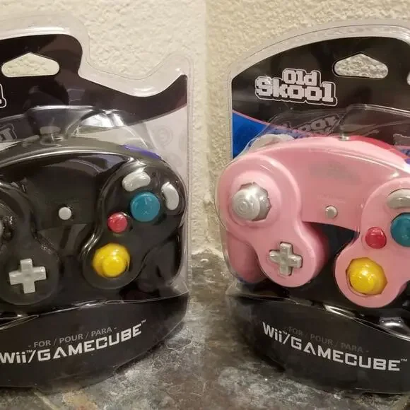 2 Gamecube Controllers - Black & Pink (NEW) - Nintendo - Old Skool