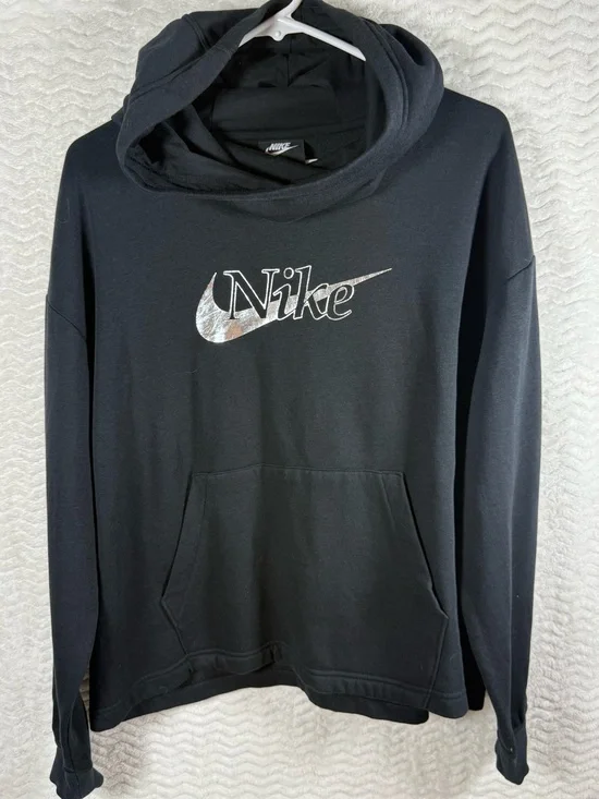 Nike Rally Women’s Black Hooded Sweatshirt with Metallic Logo