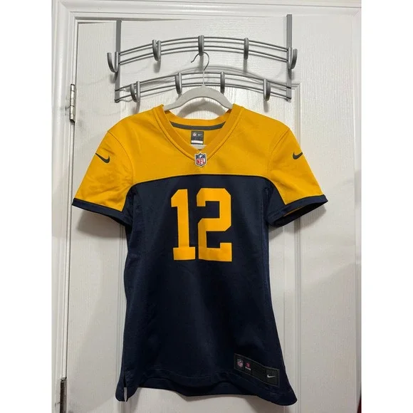 Nike Green Bay Packers Aaron‎ Rodgers 12 NFL Jersey Women's Small Yellow Blue
