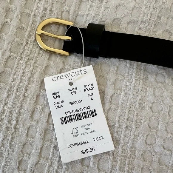 NWT JCrew Crewcuts Kids/Boys Classic Black Leather Belt Size Large