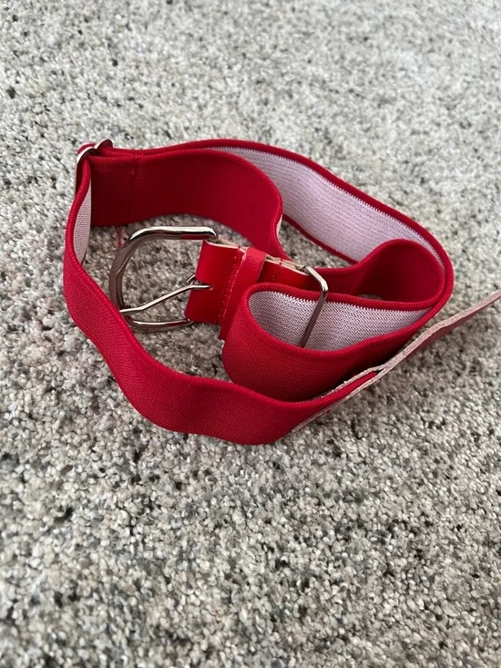 Red Stretch Elastic Waist Belt with Silver Buckle