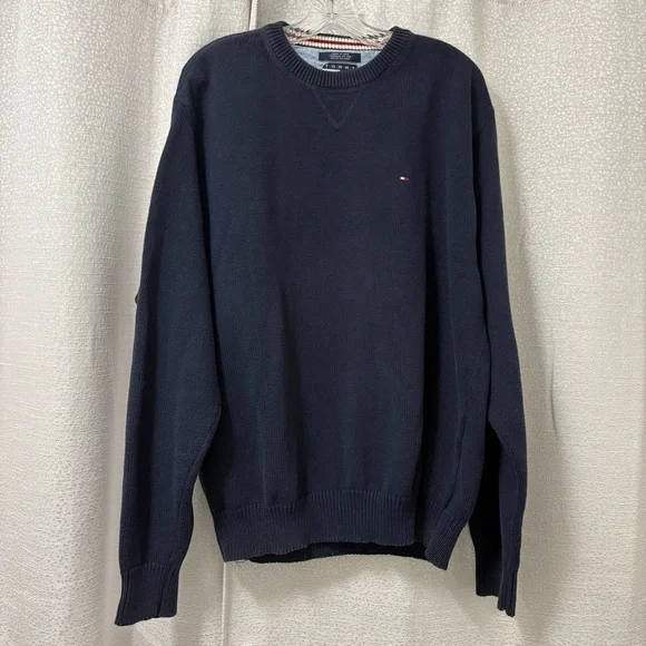 90’s Tommy Hilfiger Men's Navy Blue Crewneck Sweater Vintage Size XL Academia