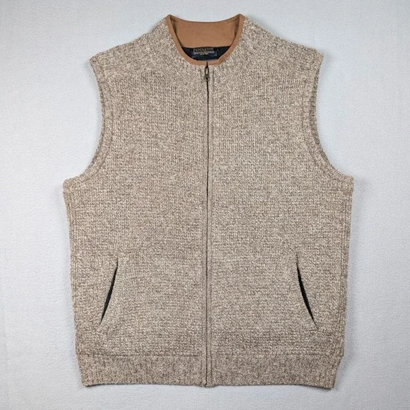 Pendleton Sweater Vest Mens Large Brown Washable Shetland Wool Full Zip Lined