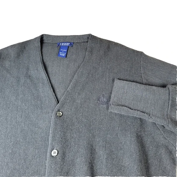 Vintage Izod Sweater Mens Sz Large Grey Rugby Made In USA College Preppy Nerdy