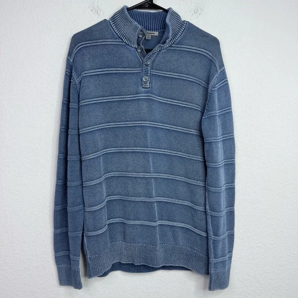 Johnston & Murphy Sweater Mens XL Blue‎ Chunky Stripe 1/4 Button Academic Preppy