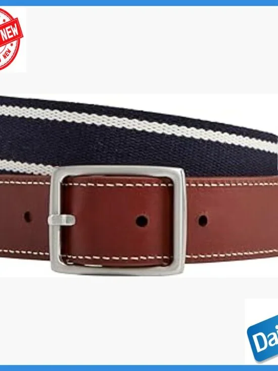 Reversible Leather Belt, Italian Leather Canvas Blend, Slim Fit Youth Size