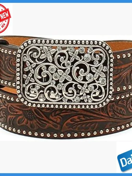 Girls' Western Belt Floral Embossed with Crystal Buckle Size 30