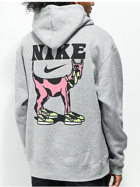 Nike SB Grey Hoodie with Pink Graphic Dog and Neon Accents