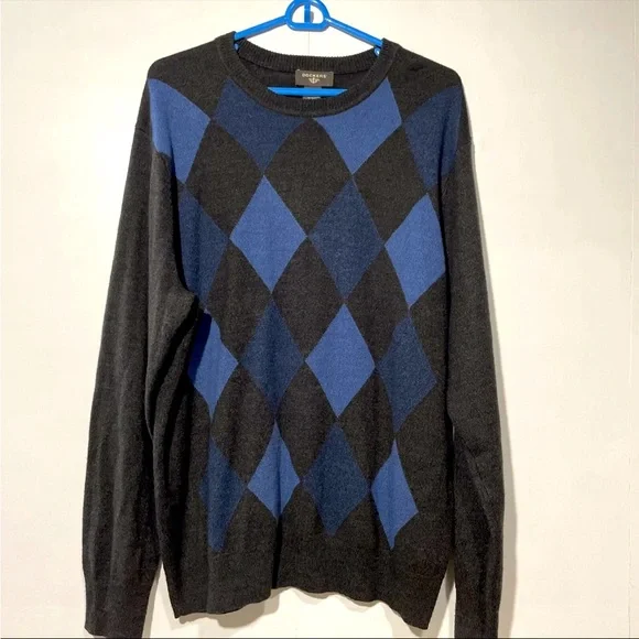 Dockers Argyle Sweater Mens XL Black Blue‎ Long Sleeve Crewneck
