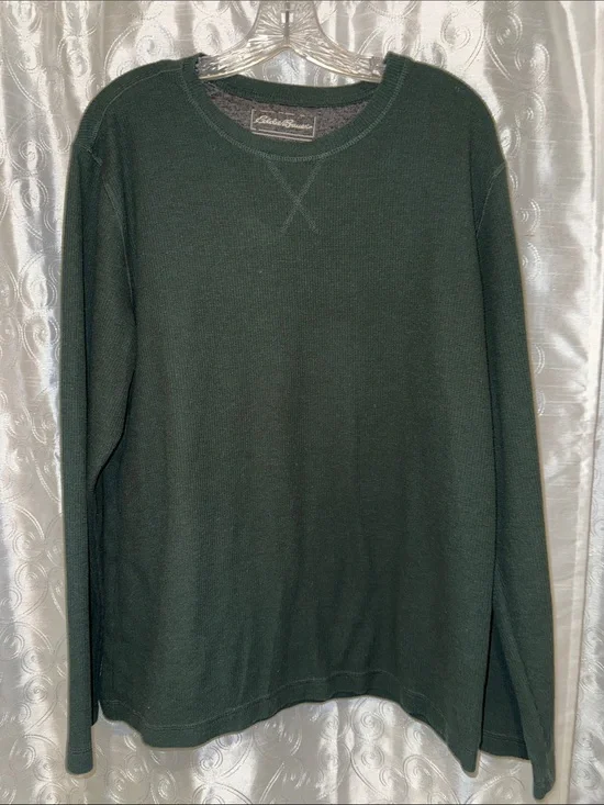 Eddie Bauer Forest Green Thermal Crewneck Sweater Men’s Size Large 🔥 G6
