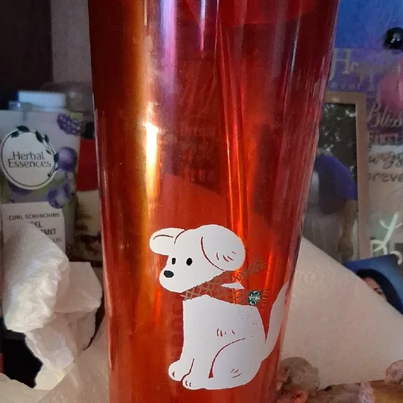 Starbucks Orange Travel Tumbler with White Dog Graphic