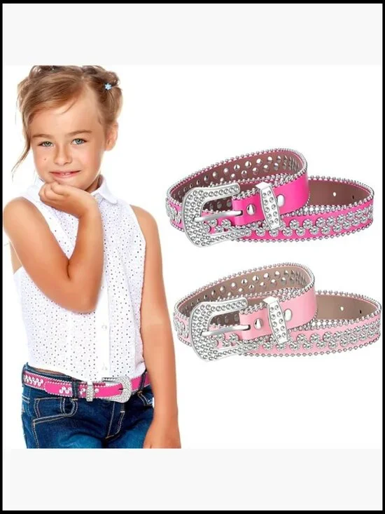 2 Pcs Kids Rhinestone Belt Western Cowboy Belt with Bling Diamond Studded