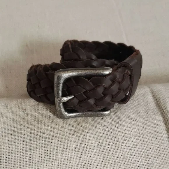 Gap Kid's Braided Leather Belt Brown Silver Buckle Casual