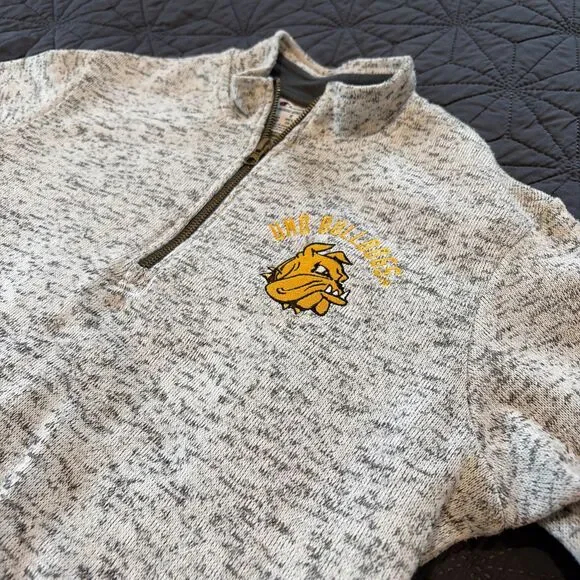 Mens S Champion University of MN Duluth 1/4 Zip Fleece Sweatshirt Light Gray