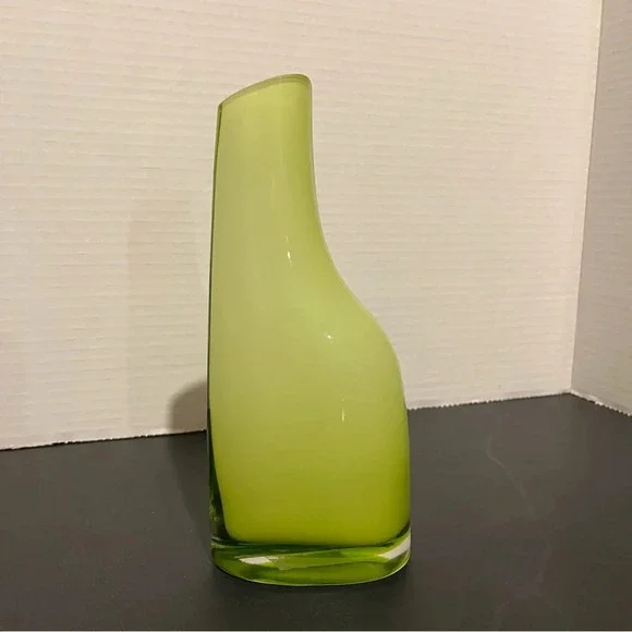 Vintage Ikea Okkso Cased Lime Green Glass Vase 8” Tall