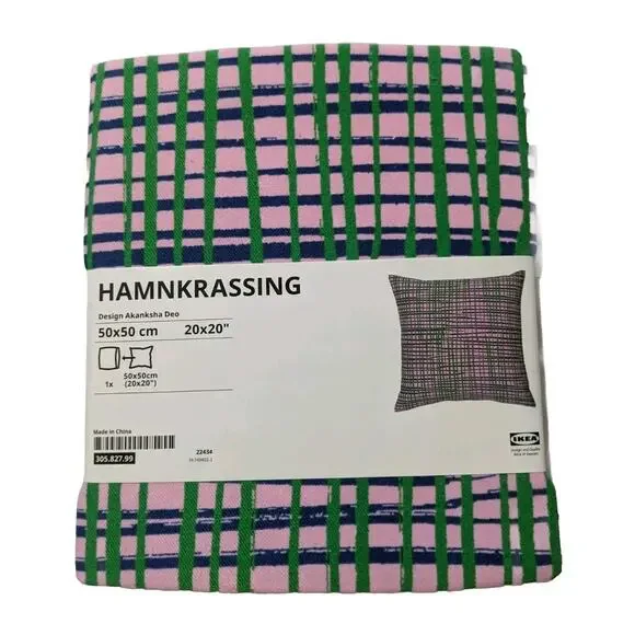 Ikea HAMNKRASSING Cushion cover Pink/Blue Green Check 50x50 cm Zipper