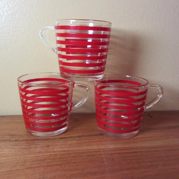 5 oz ikea red stripe espresso glass set of 3 (W3630)