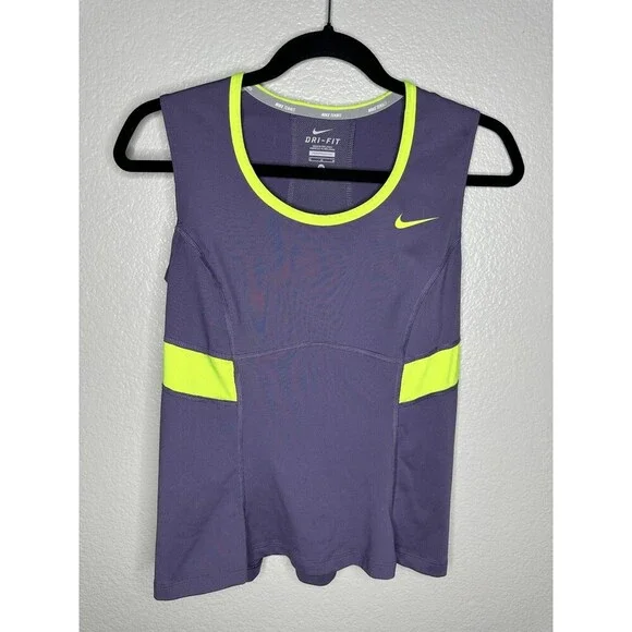 Nike Tennis Shirt Womens Medium Purple Yellow Dri-FIT Tank Top Sleeveless