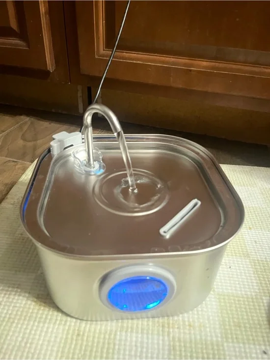Silver Pet Water Fountain with Blue LED