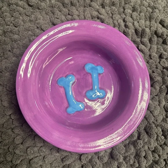 Debby Carmen Purple Dog Bowl with Blue Bone Design